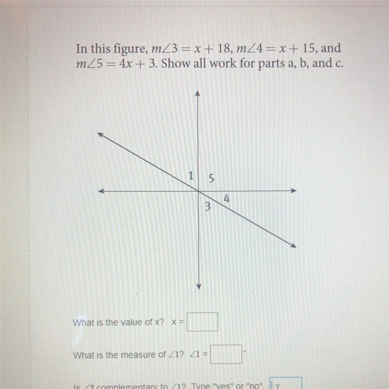 What is the value of x? What is the measure of Angle 1? Angle 1 = Is Angle 3 complementary-example-1