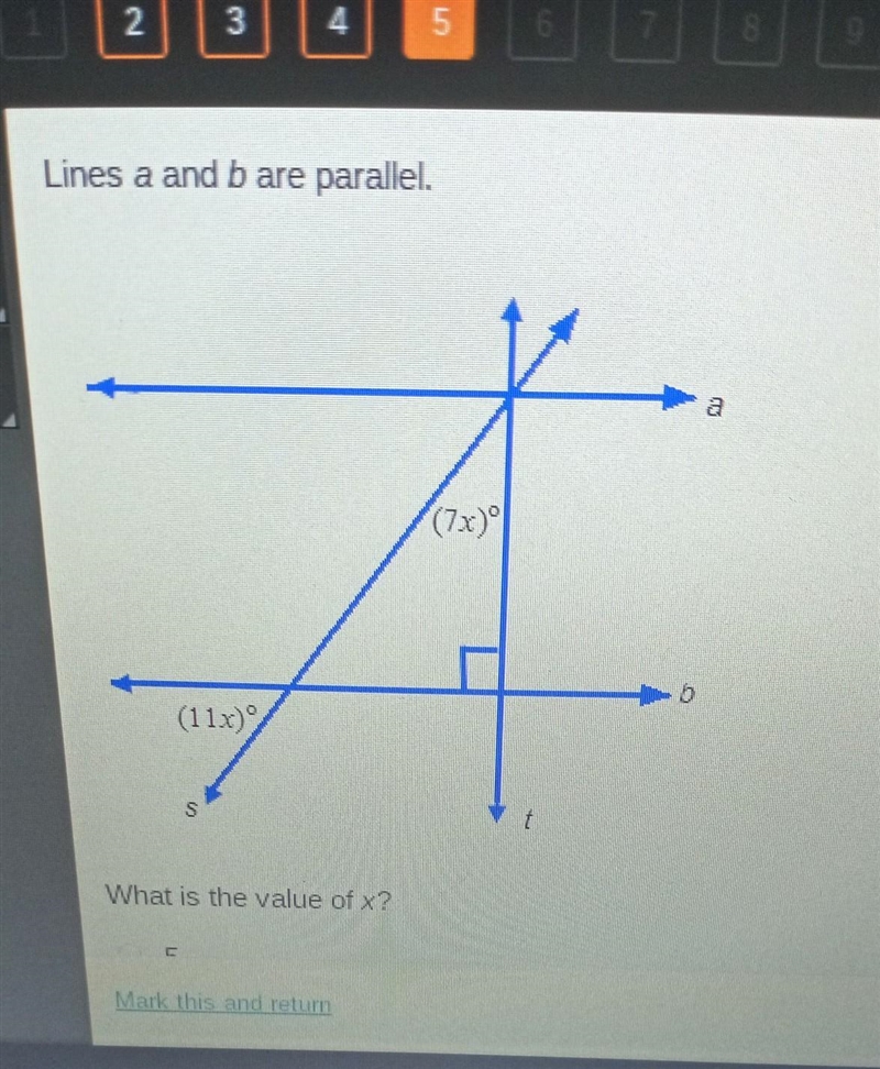 Lines a and b are parallel. What is the value of x? A. 5 B. 10 C. 35 D. 55​-example-1