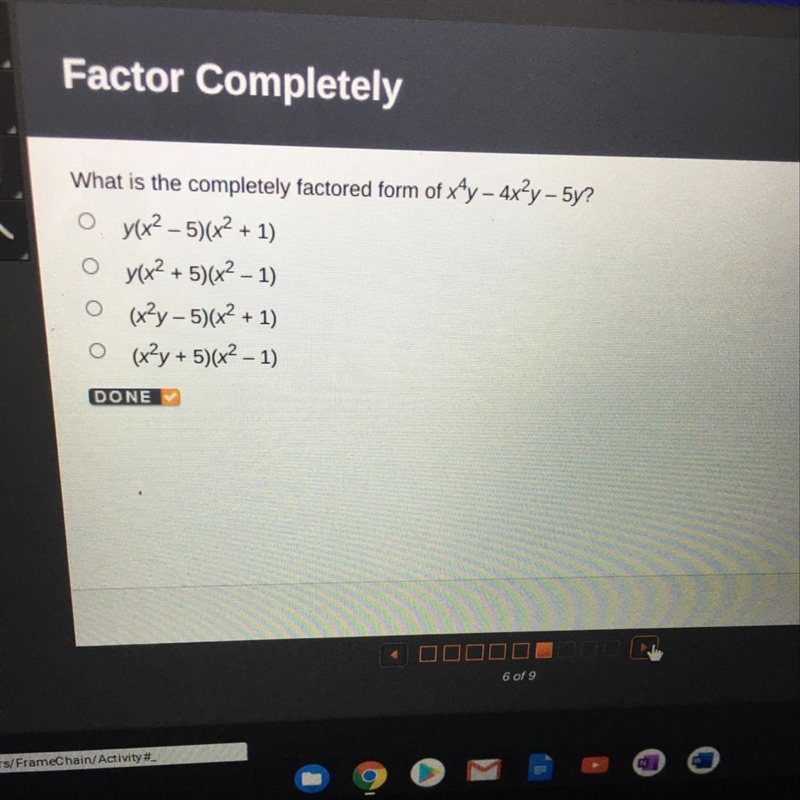 What is the completely factored form of xy - 4xły - 5y?-example-1