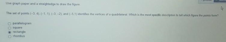 The set of points (-3, 4), (-1, 1), (-3,-2), and (-5,1) identifies the vertices of-example-1