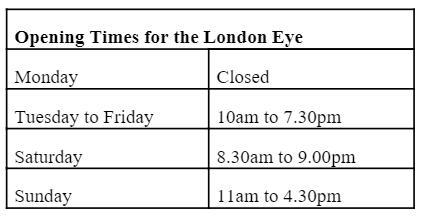 How many hours is the London Eye open for on Saturdays? pls help me-example-1