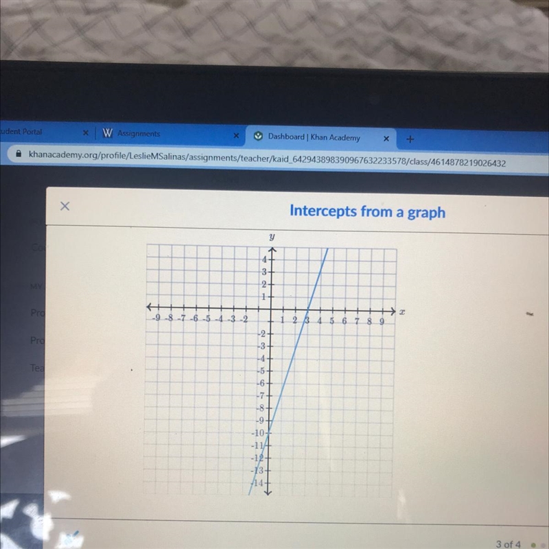 Determine the intercepts of the line￼ x-intercept(_,_) y-intercept(_,_)-example-1