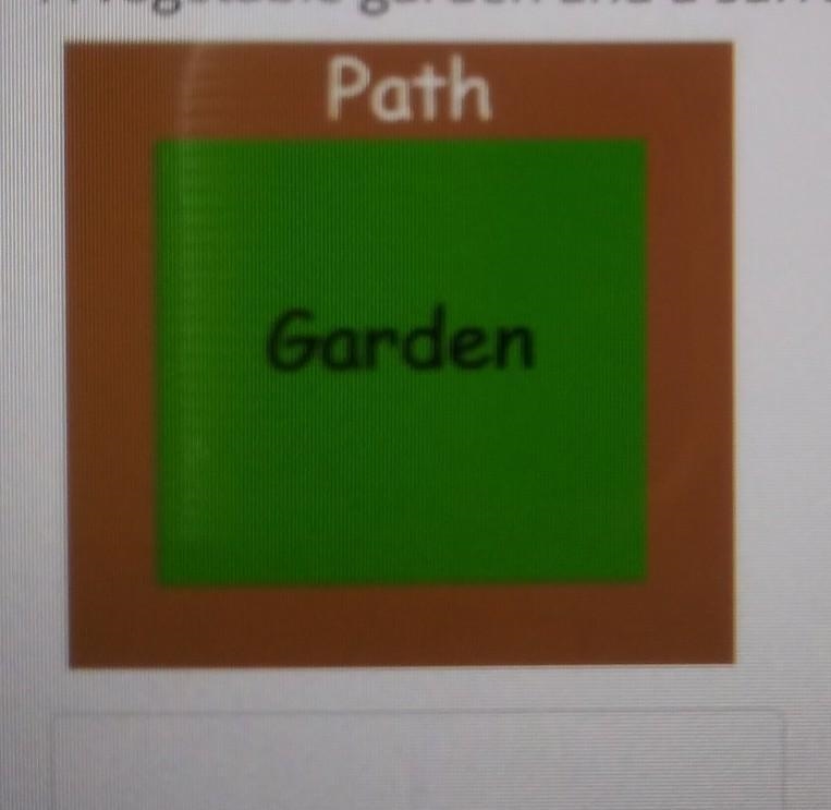 a vegetable garden surrounding path are shaped like a square that together are 10 ft-example-1