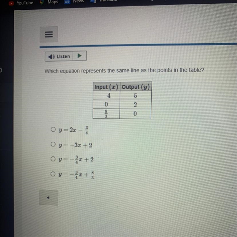 Which equation represents the same line as the points in the table-example-1