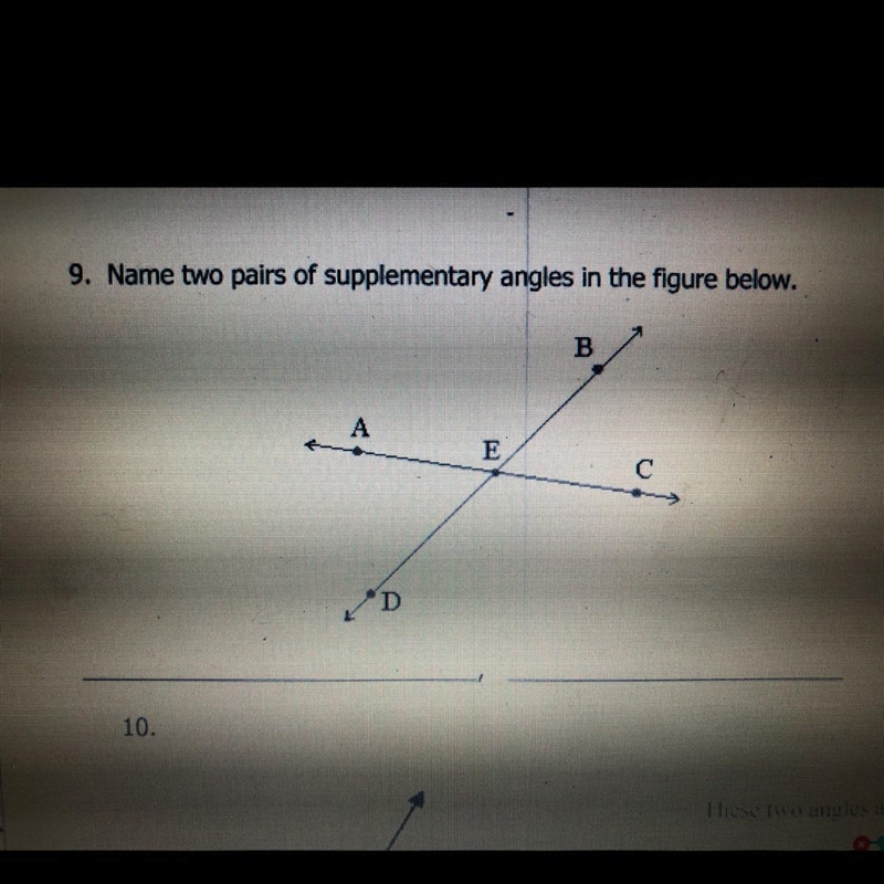 Name two pairs of supplementary angels in the figure below please help ASAP-example-1