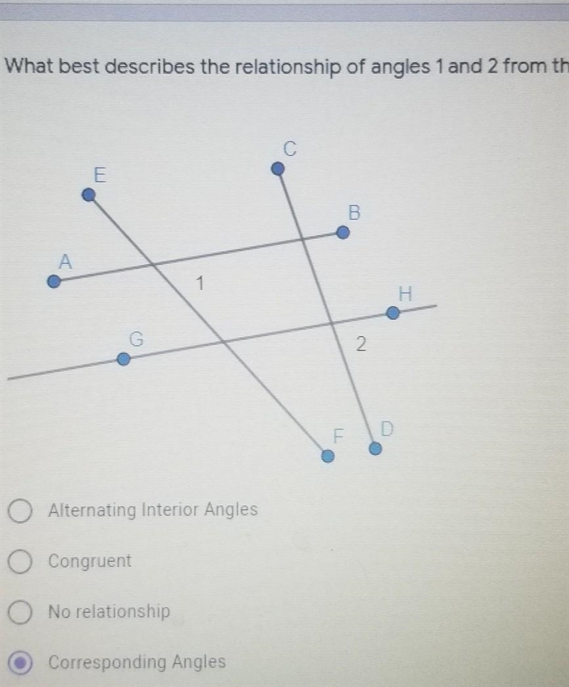 What best describe the relationship between 1 and 2​-example-1