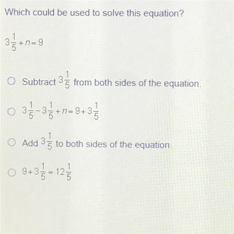 20 POINTS please help :) Which could be used to solve this equation? 35+ n=9 Subtract-example-1