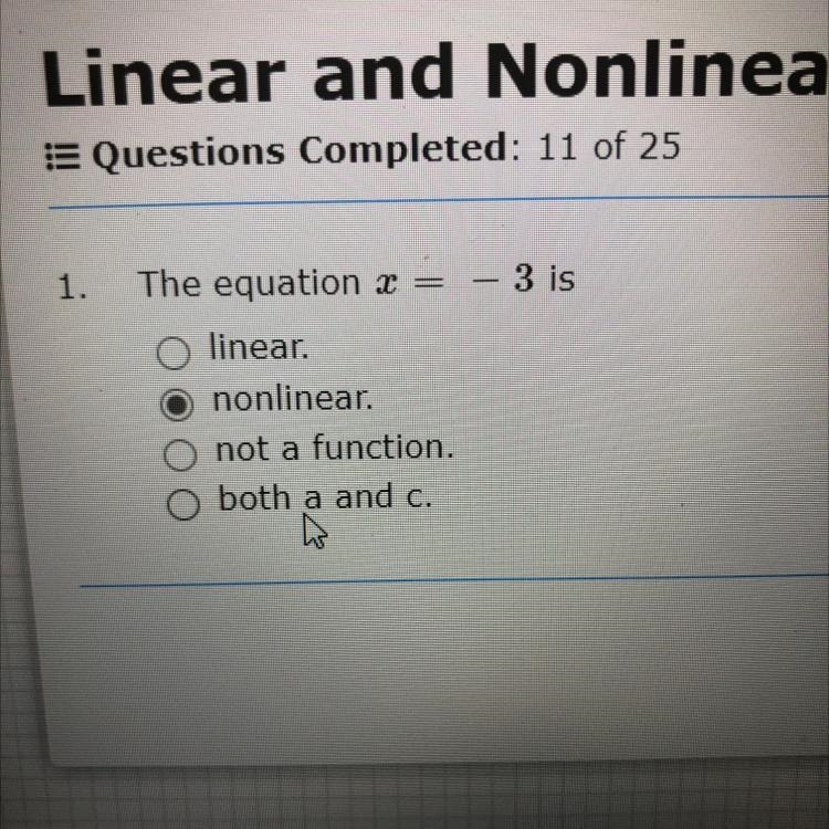 The equation x=-3 is:-example-1