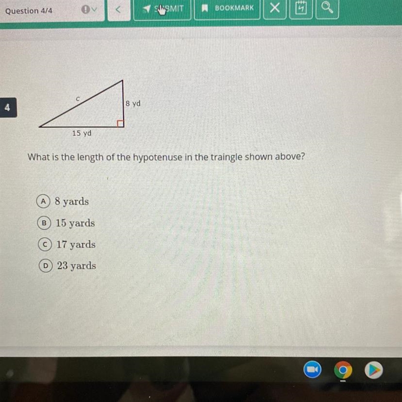 What is the length of the hypotenuse in the traingle shown above?-example-1