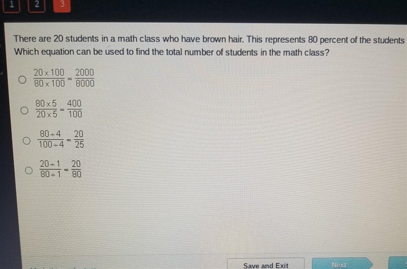 There are 20 students in a math class who have brown hair. This represents 80 percent-example-1