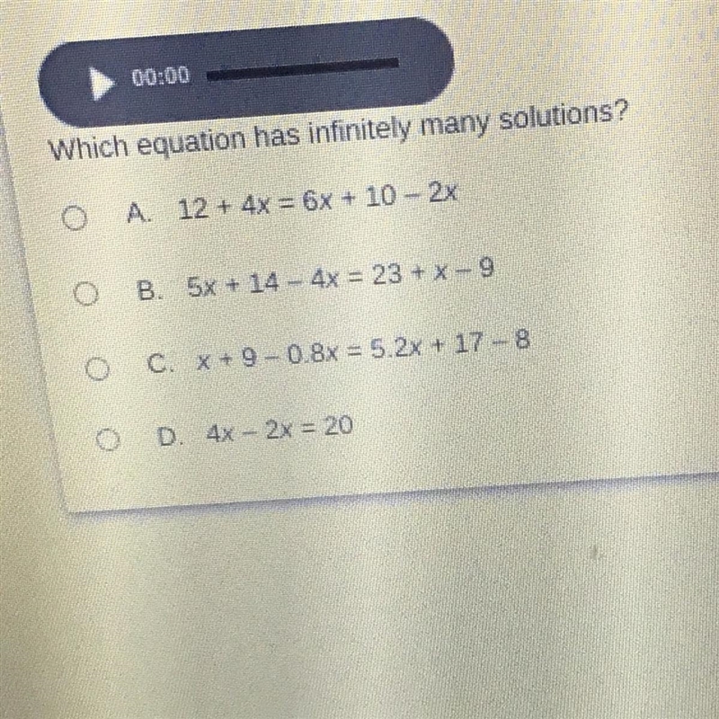 Which equation has infinitely many solutions?-example-1