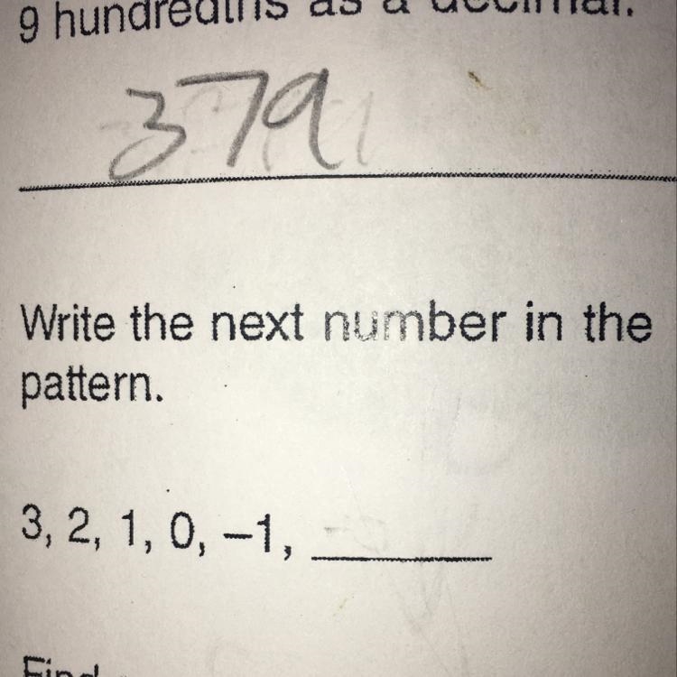 6. Write the next number in the pattern. 3, 2, 1, 0,-1,.-example-1