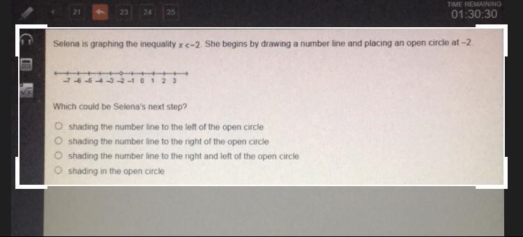 Selena is graphing the inequality x <-2. She begins by drawing a number line and-example-1