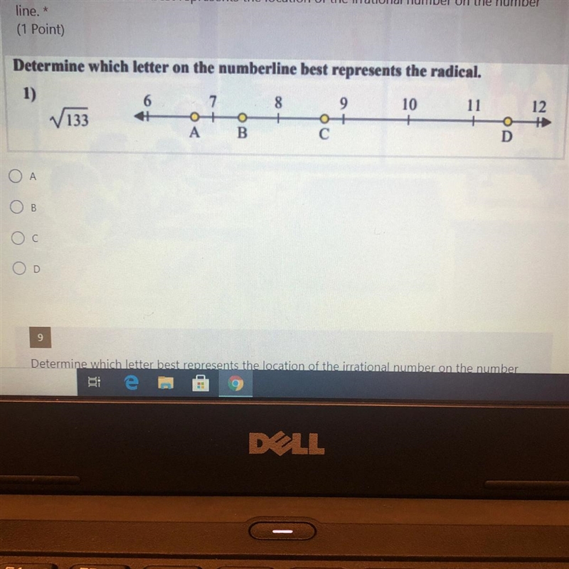 Determine which letter on the numberline best represents the radical(photo attached-example-1