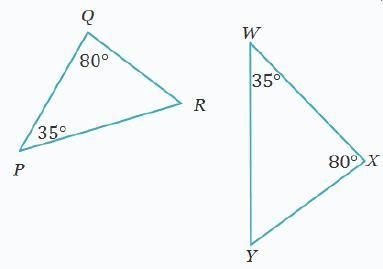 What is the measure of the third angle in the similar triangles below? A) 25º B) 65º C-example-1