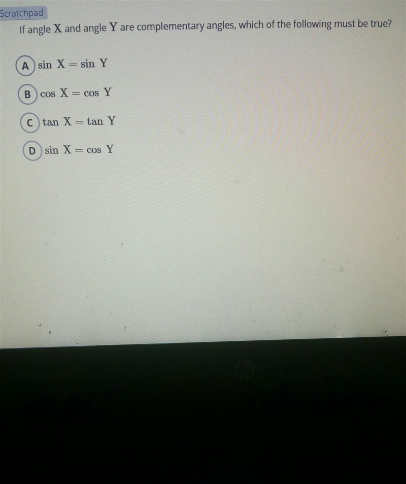 - Scratchpad If angle X and angle Y are complementary angles, which of the following-example-1