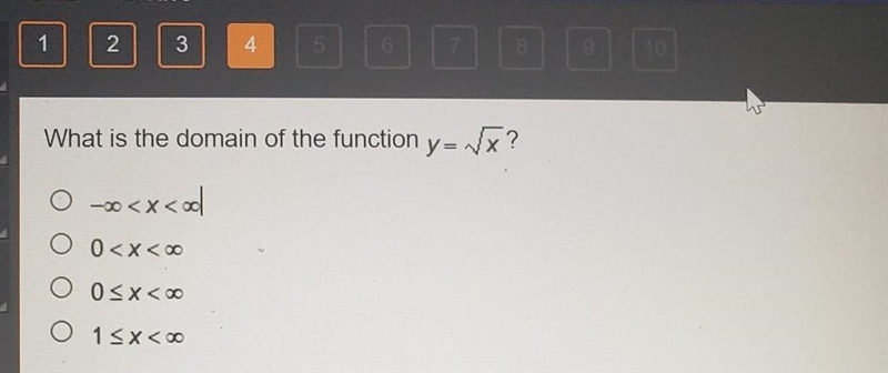 What domain of the function y=square root of x ? ​-example-1