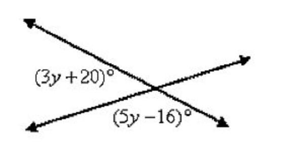 Use the figure below to find the value of y and each angle shown.-example-1