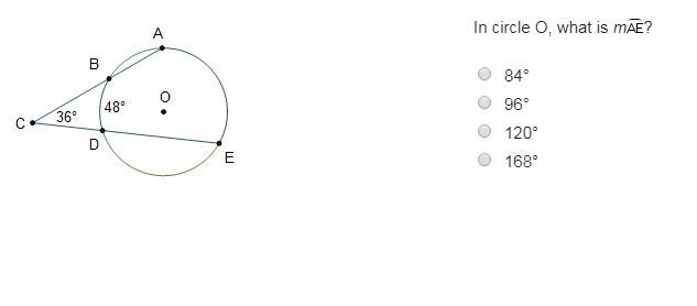 In circle O, what is mArc A E?-example-1