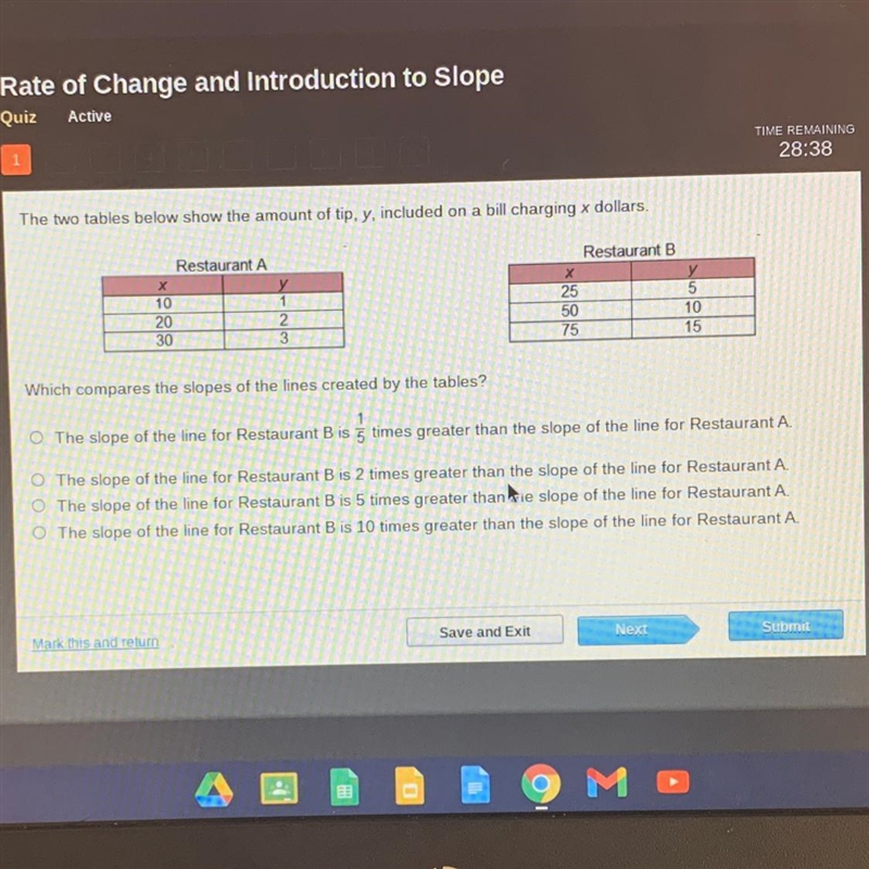 The two tables below show the amount of tip, y, included on a bill charging x dollars-example-1