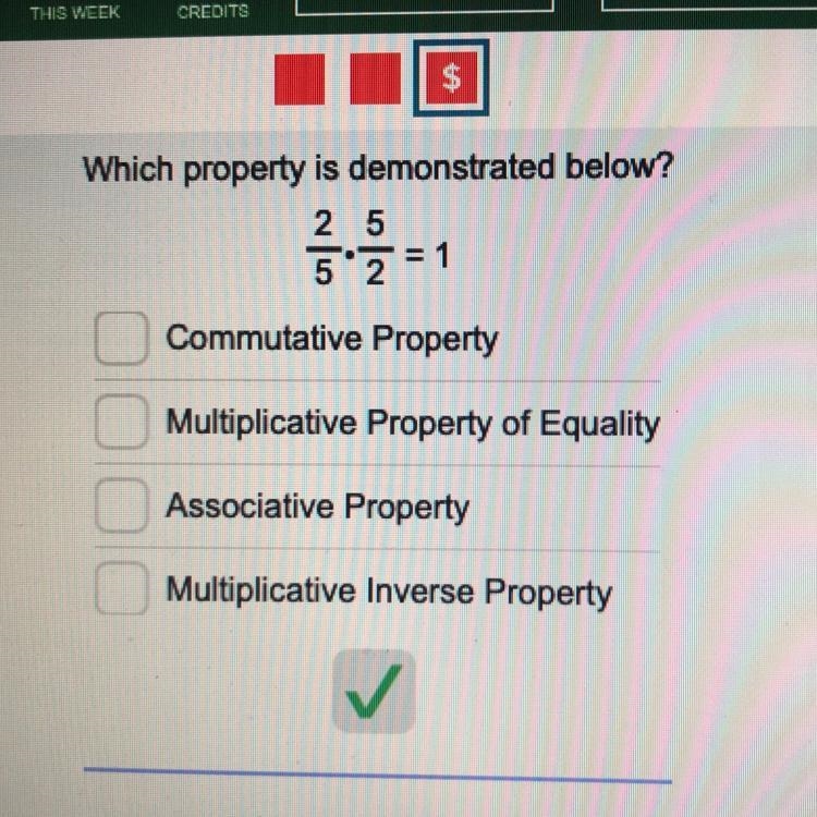 Which property is demonstrated below? A. Commutative Property B. Multiplicative Property-example-1