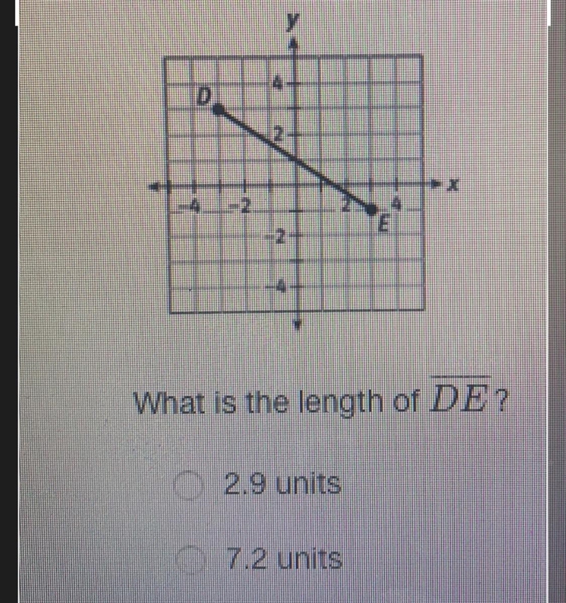 What is the length of DE? 2.9 units 7.2 units 12.5 units-example-1