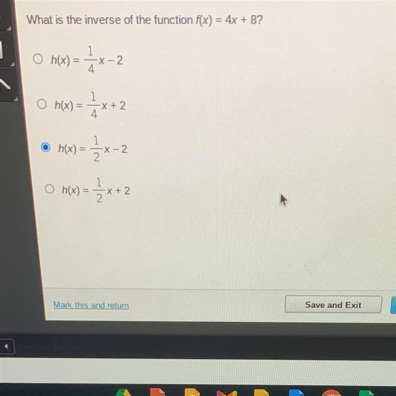 What is the inverse of the function f(x) = 4x+8?-example-1