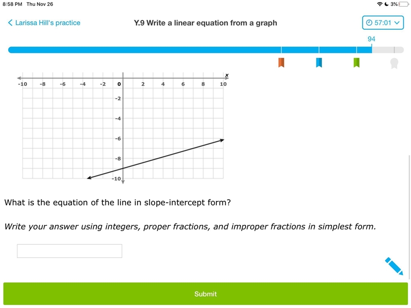 What is the equation of the line in slope intercept form-example-1