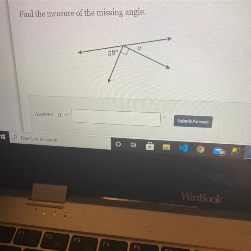 Find the measure of the missing angle.-example-1