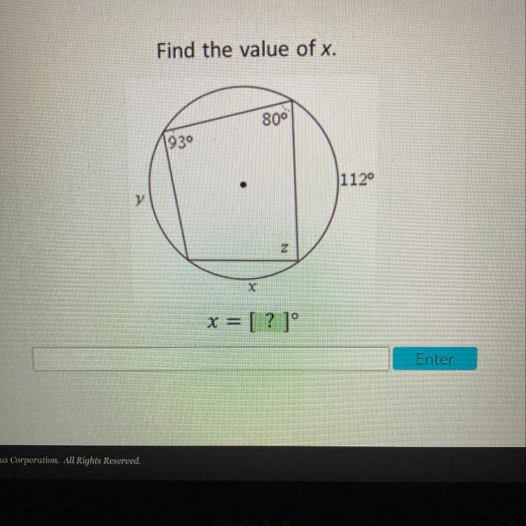 US Find the value of x. 80 93 112 y Z x = [?]-example-1