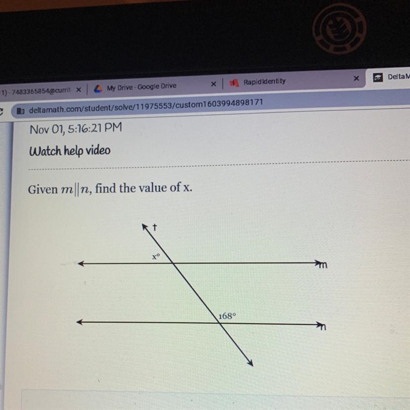 Given m||n, find the value of x. 168 PLEASE HELP-example-1