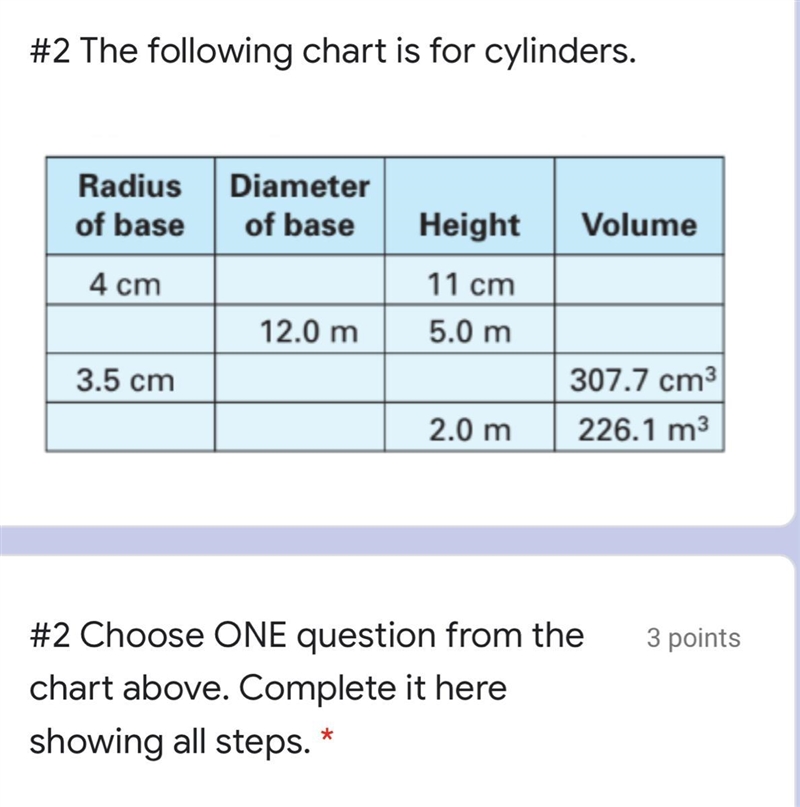 Choose one question from the chart and complete it showing all steps. :)-example-1