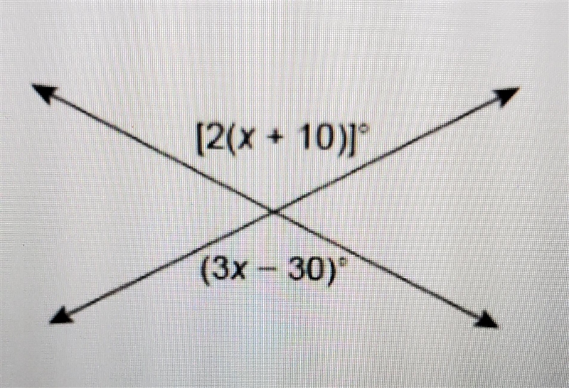 1. Remember what we know about vertical angles and solve for x. Answer:-example-1