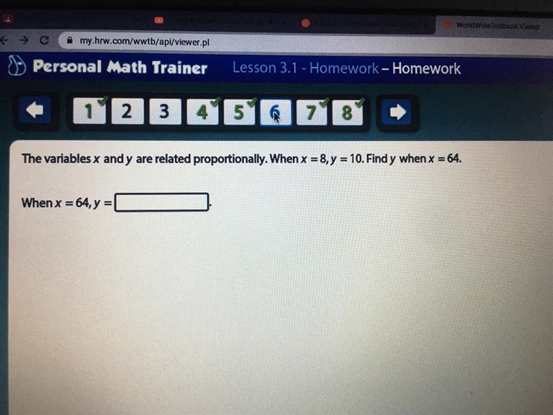 When x = 8, y=10 , find y when x = 64-example-1