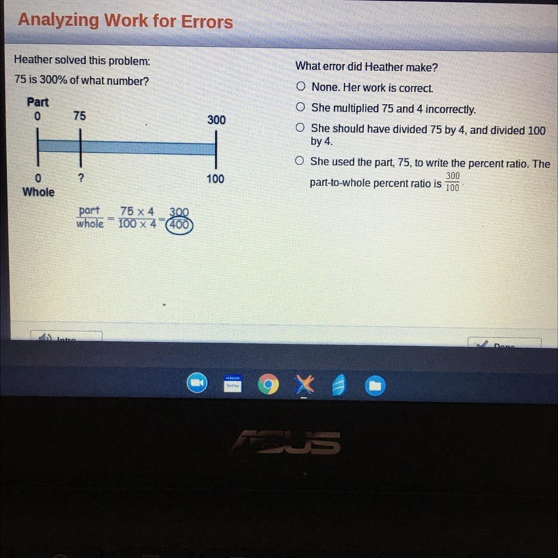 What error did Heather make? Heather solved this problem: 75 is 300% of what number-example-1