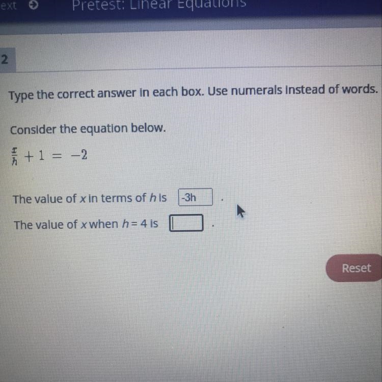 The value of x when h=4 is-example-1