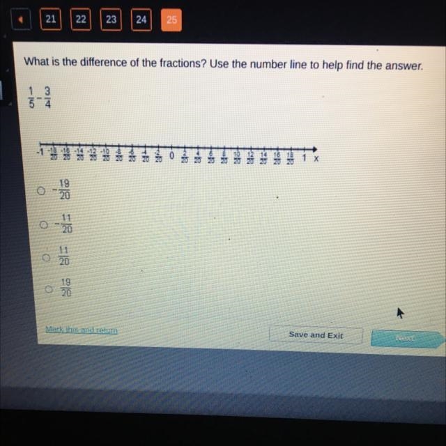 What is the difference of the fractions? Use the number line to help find the answer-example-1