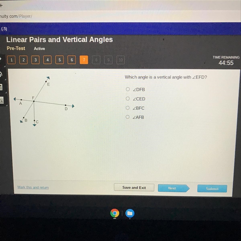 Which angle is a vertical angle with-example-1