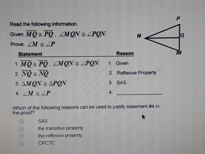 Which of the following reasons can be used to justify statement #4 in the proof? A-example-1