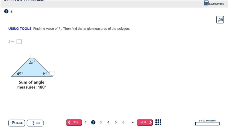 Find the value of k. Then find the angle measures of the polygon-example-1