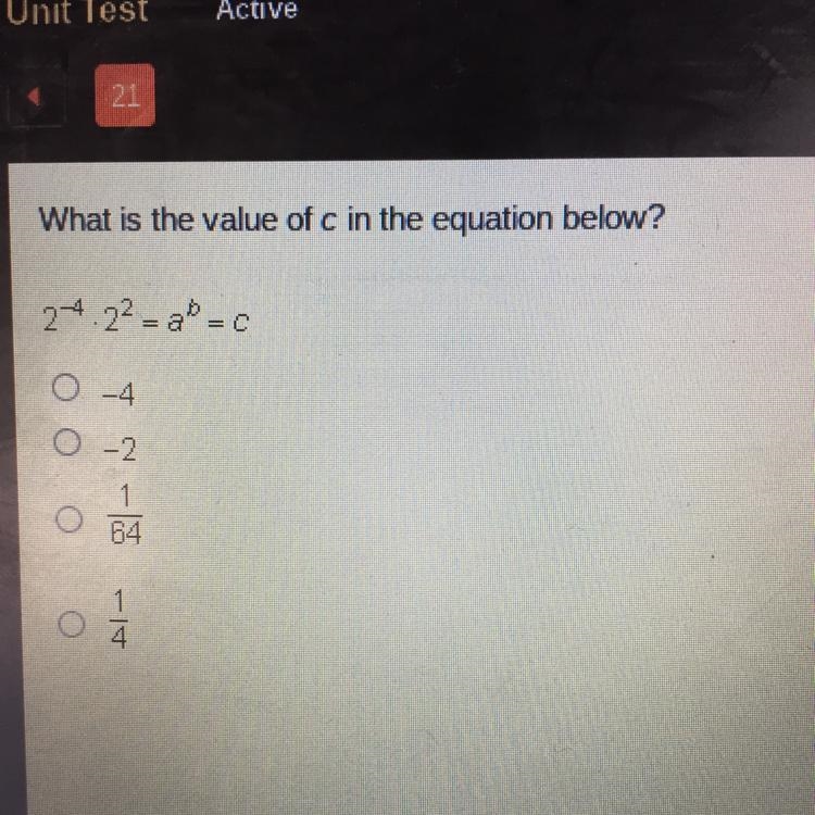 What is the value of c in the equation below? 2-4.22 = ac O -4 O-2 64 1 4-example-1