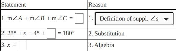 Find the Value of x by filling in the blanks in the provided statement-reason solution-example-1