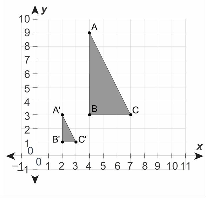 TriangleA′B′C′ is the image of triangleABC after a dilation. What is the scale factor-example-1