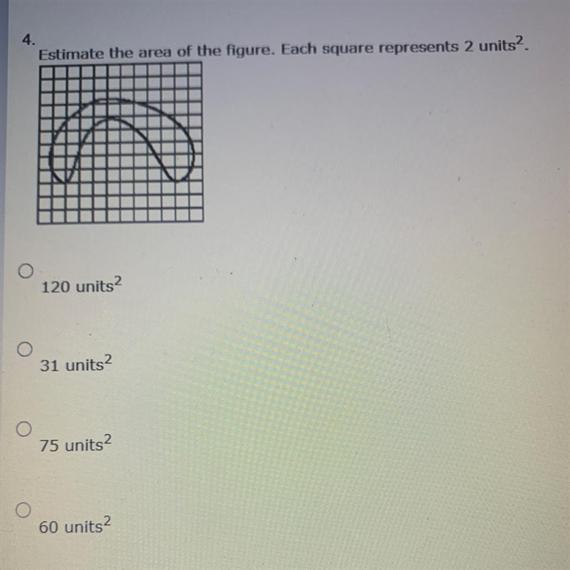 Estimate the area of the figure. Each square represents 2 units^2.-example-1