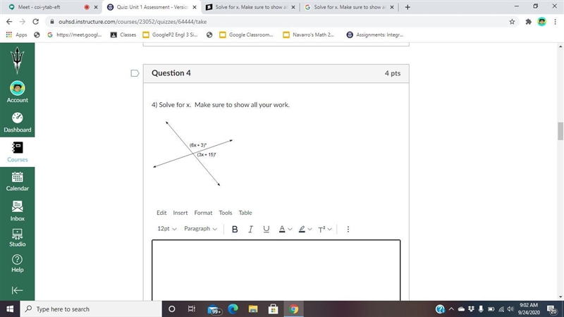 Solve for x. Make sure to show all your work.-example-1