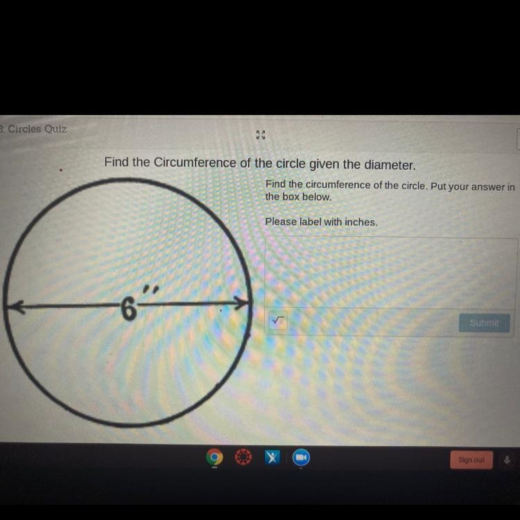 Find the circumference of the circle. Put your answer in the box below. Please label-example-1