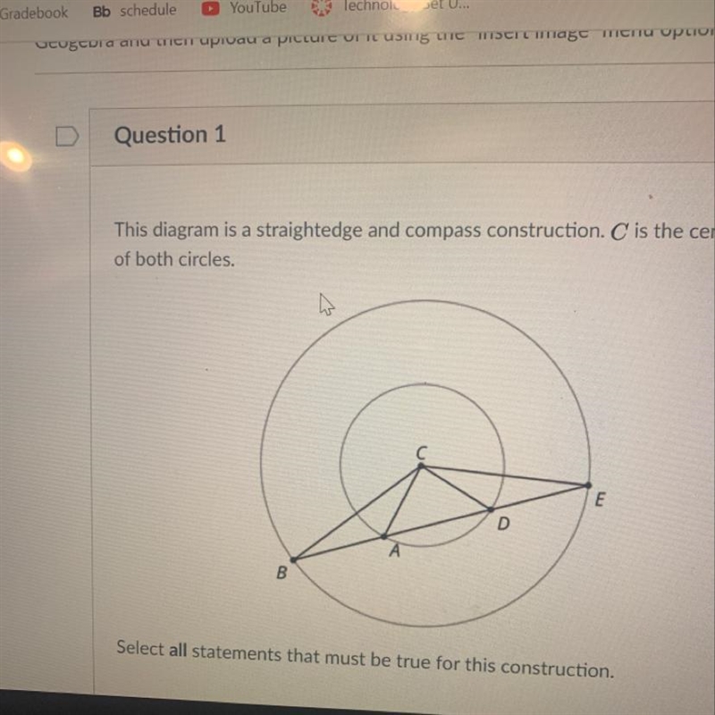 Question 2 2 pts Line CD is the perpendicular bisector of segment AB. The lines intersect-example-1