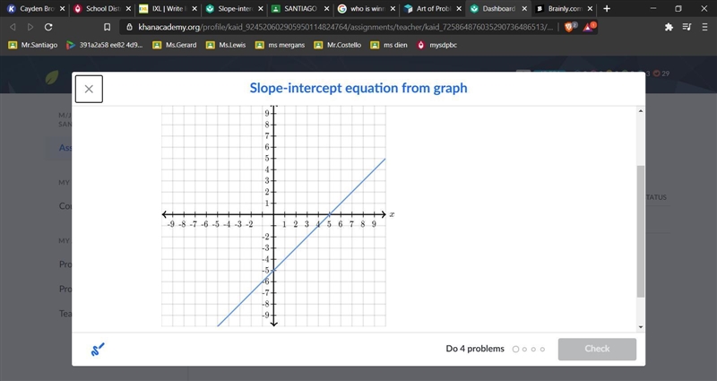 Help ASAP!!! Find the equation of the line. Use exact numbers. y = ______x + _______-example-2