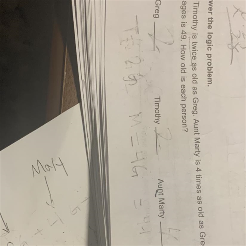 Timothy is twice as old as Greg, Aunt marty is 4 times as old as Greg the sum of their-example-1
