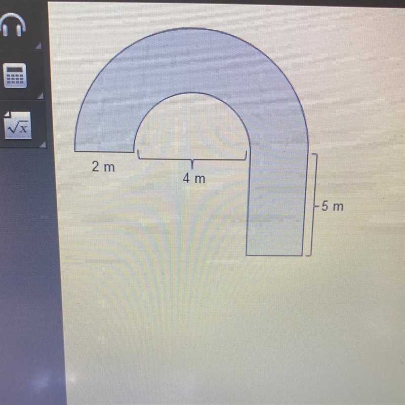 What is the area of the composite figure? (6pi + 10) m2 (10pi+ 10 m2 (12pi+ 10) m-example-1